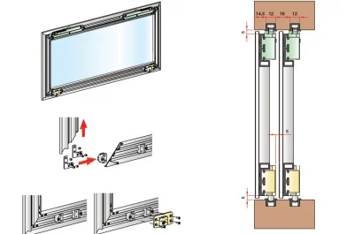 Комплект фурнитуры для 1 фасада до 20 кг (алюминиевый/вкладной) с доводчиками