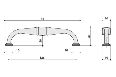 Ручка-скоба 128мм, отделка серебро старое