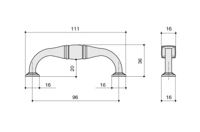 Ручка-скоба 96мм, отделка серебро старое