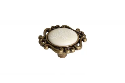 Ручка-кнопка, отделка бронза античная &quot;Флоренция&quot; + керамика