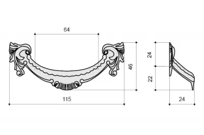 Ручка-скоба 64мм, отделка бронза с красной патиной