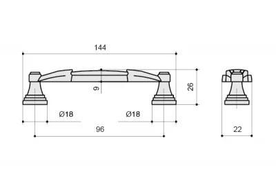 Ручка-скоба 96мм, отделка серебро чернёное c лазуритом + керамика