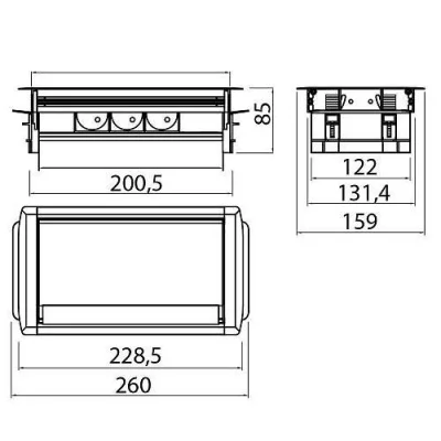 GTV: Удлинитель настольный, 3 розетки SCHUKO, кабель с вилкой цвет инокс,без нижнего корпуса, со щеткой AE-PBC3GS-53BKS