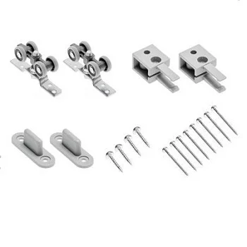 GTV: Комплект подвесной системы Quantum - (ходовой элемент с шариковым подшипником 2 шт., стопор 2 шт., нижний направляющий элемент Т 2шт., шурупы 4,5x60 8 шт., шурупы 3x16 4 шт) A-BUDP-SET