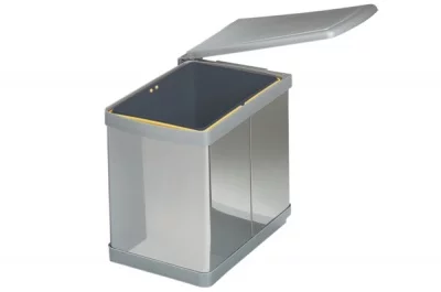 Ведро для мусора (16л), пластик серый металлик + сталь нержавеющая