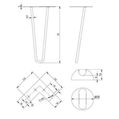 GTV: Ножка NM-ARTO-12-2R711 черный матовый, 2 прутка, D-12 мм, H-711: NM-ARTO-12-2R711-20M