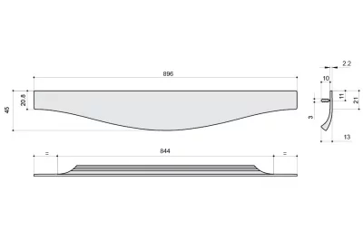 Ручка врезная 896мм, отделка сталь шлифованная