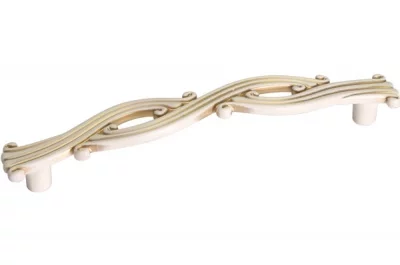 Ручка-скоба 128мм, отделка молочная с золотой патиной