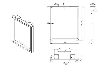 Опора для стола Мадрид l.595, h.720, отделка белый бархат (матовый)