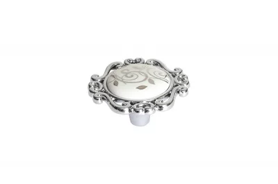 Ручка-кнопка, отделка хром глянец + керамика