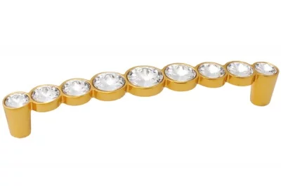 Ручка-скоба 128мм, отделка золото глянец + горный хрусталь