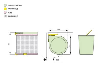 Ведро для мусора (13л), пластик чёрный + алюминий