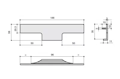 Ручка врезная 146мм, отделка алюминий анодированный
