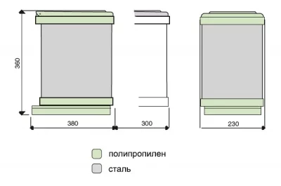 Ведро для мусора (16л) выдвижное, пластик серый металлик + сталь нержавеющая
