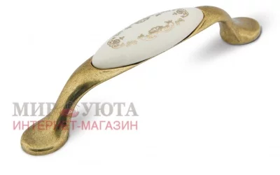 Ручка-скоба 96мм бронза состаренная/керамика золотые узоры: UP193AB/MLK