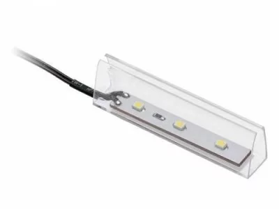 GTV: Клипса пластиковая осветительная к стеклянным полкам 8мм, DC 12V, 3 SMD LED, 0,25W, 2м провод, холодный белый LD-KLPZB-00N