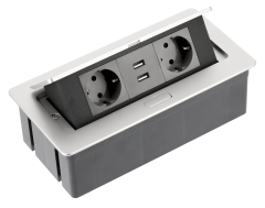 GTV: УДЛИНИТЕЛЬ ДЛЯ ОФИСА SOFT 2X SCHUKO, USB 2,1A, КАБЕЛЬ С ВИЛКОЙ, АЛЮМИНИЙ: AE-PBSUC2GS-53