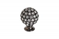 Ручка-кнопка, отделка никель вороненый + горный хрусталь