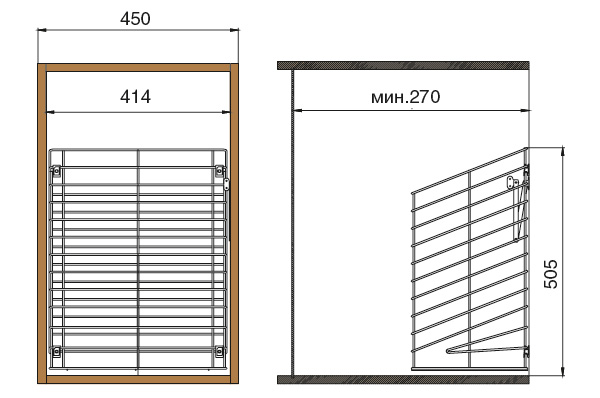 Откидная корзина для белья встраиваемая в шкаф 300