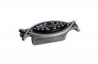 Ручка-кнопка 32мм, отделка серебро античное + вставка