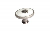 Ручка-кнопка, отделка серебро старое + вставка