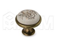 Ручка-кнопка D28мм бронза состаренная/керамика золотые узоры: GP19-11AB/MLK