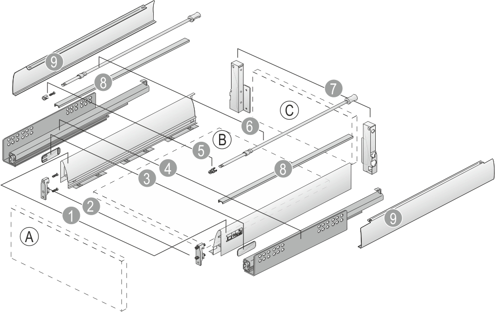 Как снять направляющие со шкафа Hettich: 9219517: Ящик InnoTech частичного выдвижения 144х260 мм - 9219517 - куп