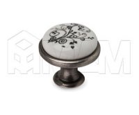 Ручка-кнопка D28мм серебро состаренное/керамика серебряные узоры: GP19-12GA/WHT