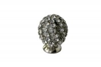 Ручка-кнопка, отделка никель глянец + горный хрусталь