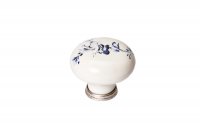 Ручка-кнопка, отделка серебро старое + керамика