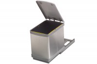 Ведро для мусора (16л) выдвижное, пластик серый металлик + алюминий