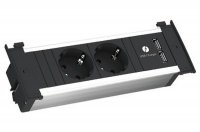 Модуль KAPSA (2 розетки Schuko 250В, 2 USB (5,2 В/2150 мA), отделка чёрная/алюминий
