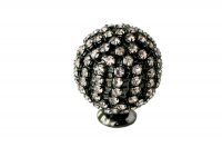 Ручка-кнопка, отделка никель воронёный глянец + горный хрусталь