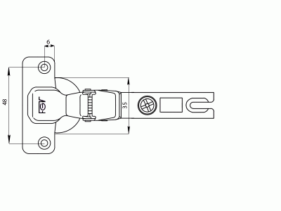 Петля для вкладных дверей Slide-on под доводчик ALFA, угол открывания 110°, 48мм, шуруп