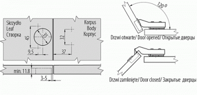 Петля GTV ZM-НСKT 30 градусов угловая самозакрывающаяся с планкой: ZM-HCKT30-BE-S