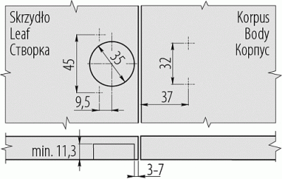 GTV: Петля накладная с клипом GTV H=0 без пружины, 45мм с эксцентриковой регулировкой с евро шурупом ZP-COCA450-ZE