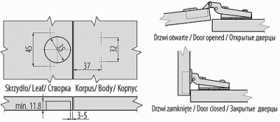 GTV: Петля полунакладная с клипом GTV H=2 без евро шурупа ZP-CONL08-BE
