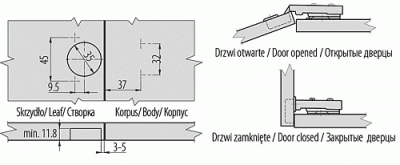 GTV: Петля накладная с клипом GTV H=2 без евро шурупа ZP-CONL09-BE