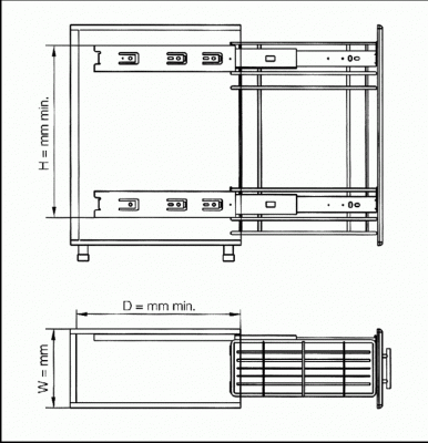 Бутылочница в базу 150мм, полного выдвижения, 342х250х150мм, хром