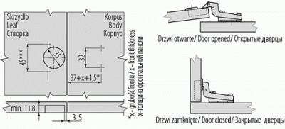 GTV: Петля внутренняя GTV Ø35 с ответной планкой H=2 без евро шурупа, сверление - 45мм вес-60 гр ZP-BICN072BE