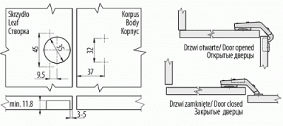 GTV: Петля GTV 135° + Планка Н=2 без евро шурупа ZP-KT135H2BE