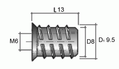 BU01 Муфта M6, D=9,5 мм, L-13 мм, цинк