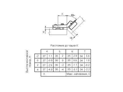 Петля Firmax для угловых дверей 45° Slide-on, угол открывания 110°, 48 мм, шуруп, сталь