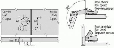 GTV: Петля GTV 165° + Планка Н=2 с евро шурупом ZP-KT165H2ZE