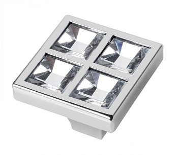 GTV: Ручка-кнопка с кристаллами 27х27мм, хром UZ-02CF27-01