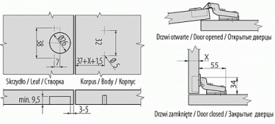 GTV: Петля мини GTV Ø26 + ответная Планка H=0 с евро шурупом ZP-CIBI7H0ZE