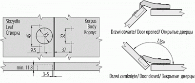 GTV: Петля GTV 45° + Планка Н=2 с евро шурупом ZP-KT45H2-ZE