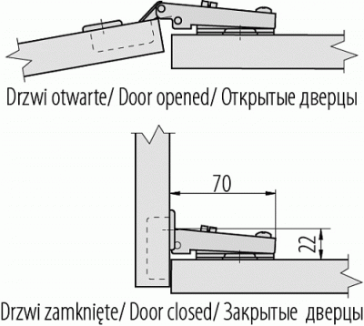 GTV: Петля накладная с клипом GTV H=0 без пружины, 45мм с эксцентриковой регулировкой с евро шурупом ZP-COCA450-ZE