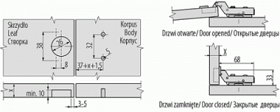 GTV: Петля внутренняя мини GTV самозакрывающаяся с евро шурупом ZP-CIHC070ZE