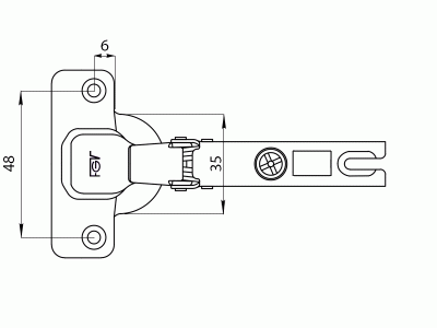 Петля для накладных дверей Slide-on под доводчик ALFA, 110°, 48мм, шуруп
